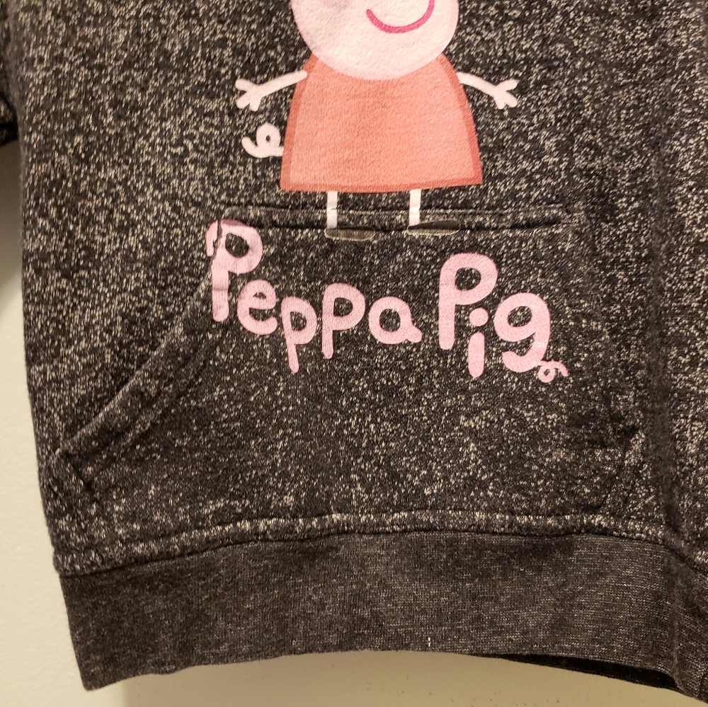 Peppa Pig Girls Hooded Gray Sweatshirt w/ Front Pocket Jon Lauren Apparel Small - Picture 3 of 7